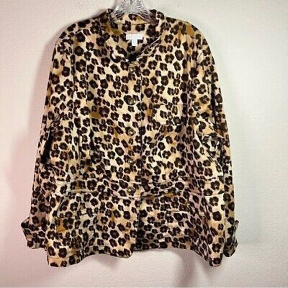 Charter Club women’s animal print peplum hem button front jacket size‎ 24W - Picture 1 of 8